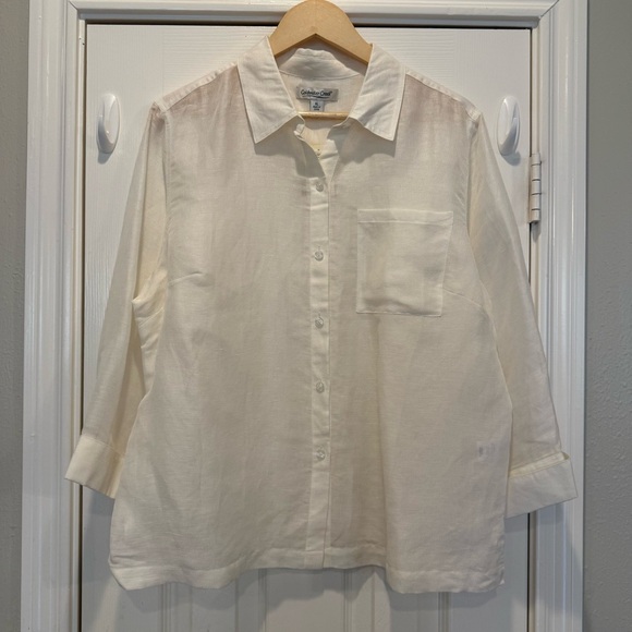 NWT Coldwater Creek Button Up Shirt Women’s Sz XL Ivory Linen Silk Lightweight - Picture 1 of 9